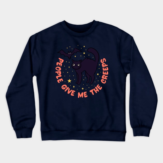 People give me the creeps a funny Halloween black cat Crewneck Sweatshirt by Yarafantasyart